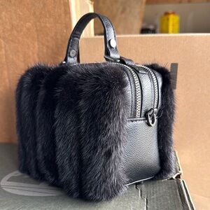 Elegant Black Fur Handbag w/ Strap